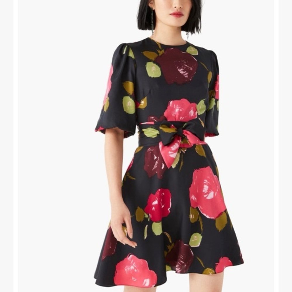 Kate Spade Black Floral Mini Dress with Pink and Green - Picture 4 of 8